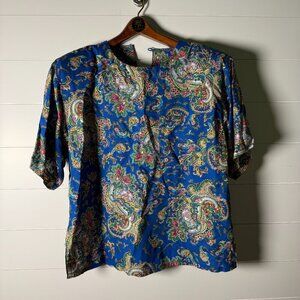 Vintage- The Villager Shirt (Sz 14) & Skirt (Sz 12) Set Blue Paisley Print
